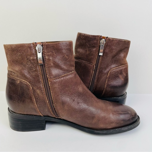 Franco Sarto Benny Brown Leather Ankle Boots Heeled Side Zip Women’s Size 6M - Picture 11 of 12